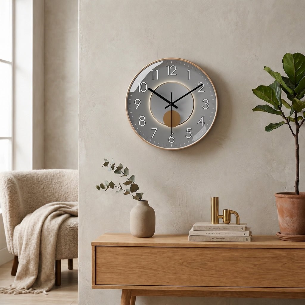 Ronde Wandklok Met Donker Uurwerk, Driedimensionaal Detail En Dagelijks Strak Design