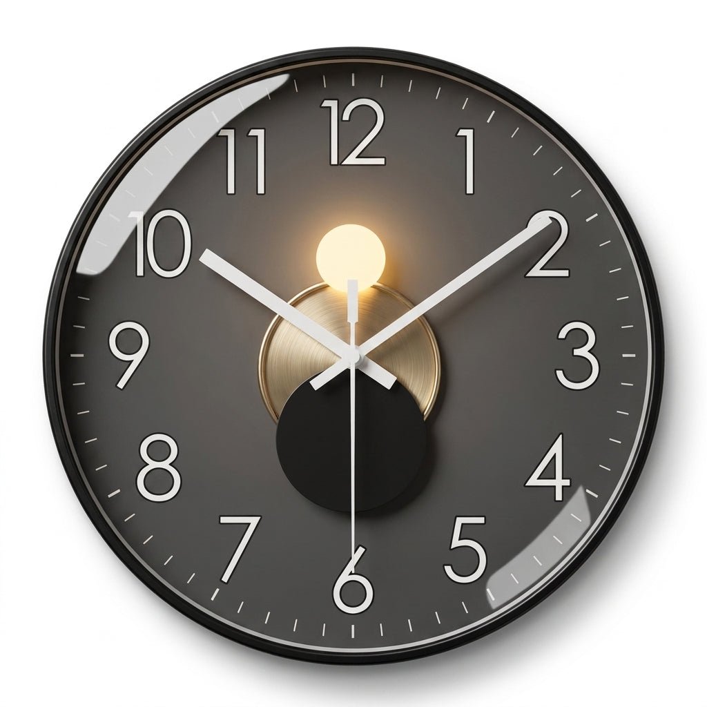 Ronde Wandklok Met Donker Uurwerk, Driedimensionaal Detail En Dagelijks Strak Design