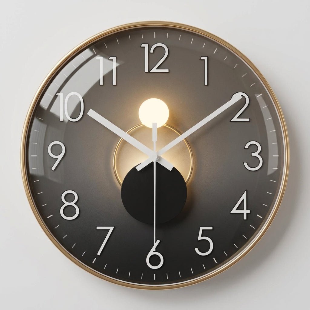 Ronde Wandklok Met Donker Uurwerk, Driedimensionaal Detail En Dagelijks Strak Design