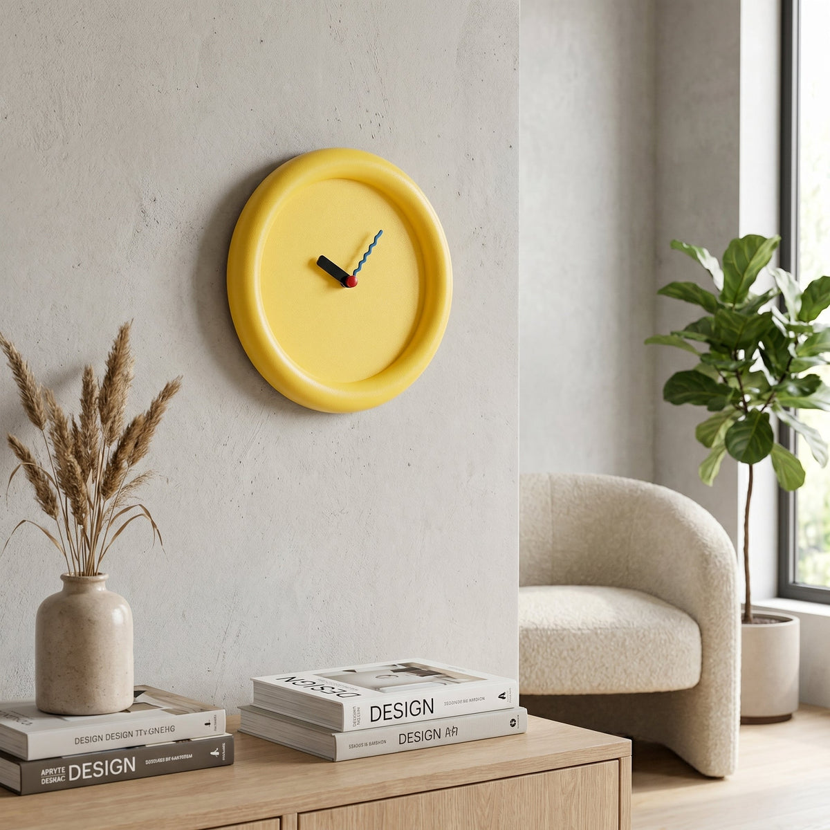 Wandklok Met Ronde Vorm En Decoratieve Memphis Uitstraling Voor Moderne Interieurs