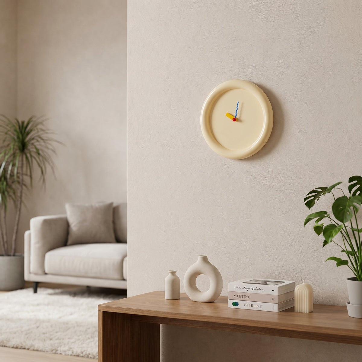 Wandklok Met Ronde Vorm En Decoratieve Memphis Uitstraling Voor Moderne Interieurs