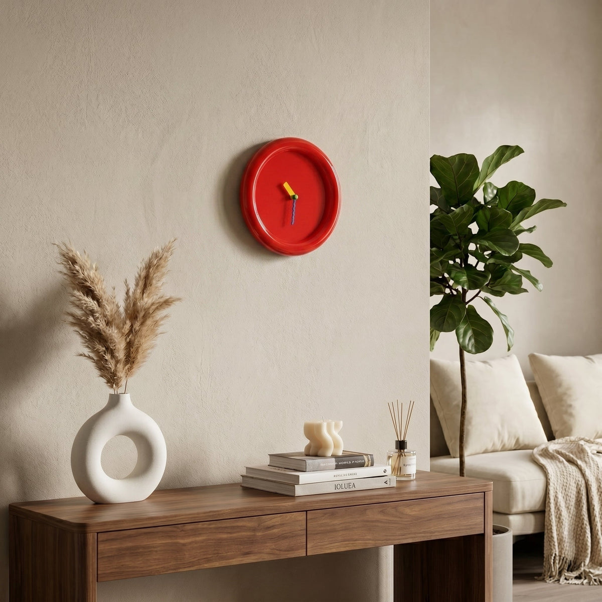 Wandklok Met Ronde Vorm En Decoratieve Memphis Uitstraling Voor Moderne Interieurs