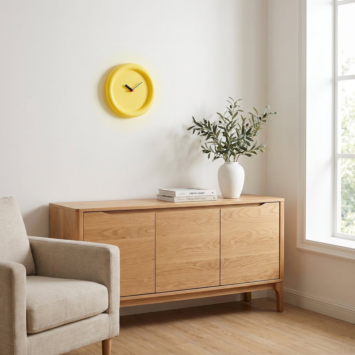 Wandklok Met Ronde Vorm En Decoratieve Memphis Uitstraling Voor Moderne Interieurs