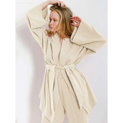 Dames Kimono Pyjamaset Met Lange Broek