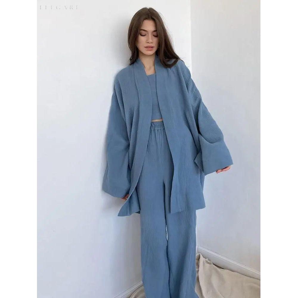 Dames Kimono Pyjamaset Met Lange Broek