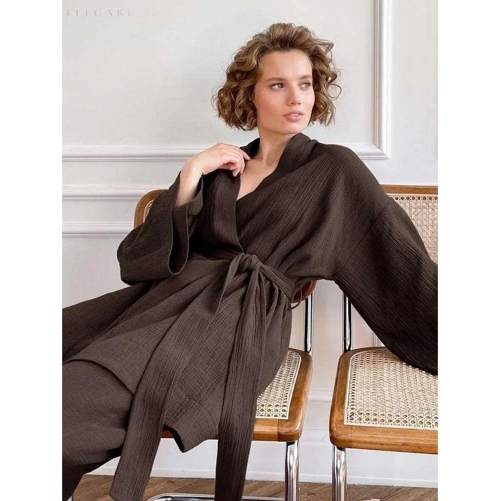 Dames Kimono Pyjamaset Met Lange Broek