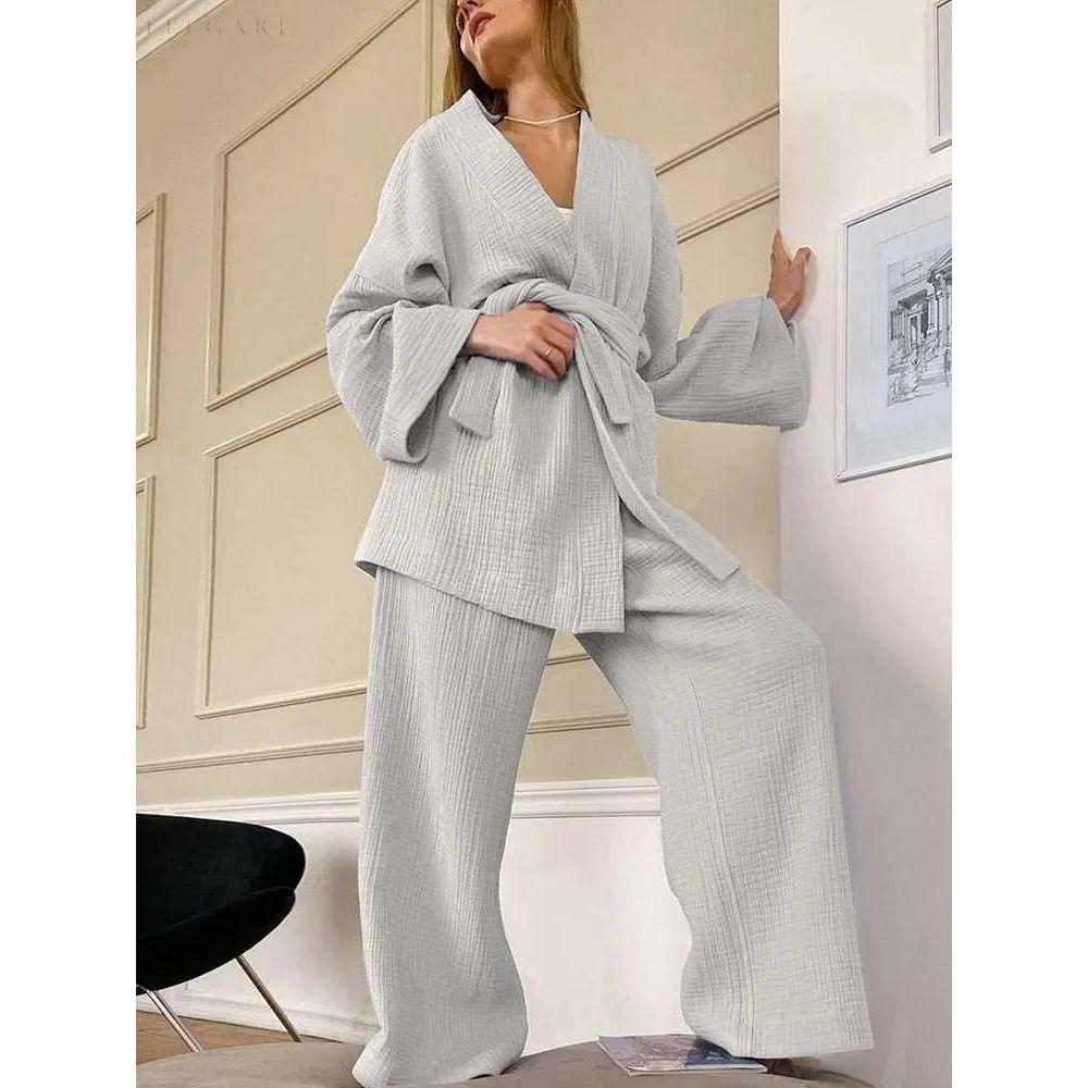 Dames Kimono Pyjamaset Met Lange Broek