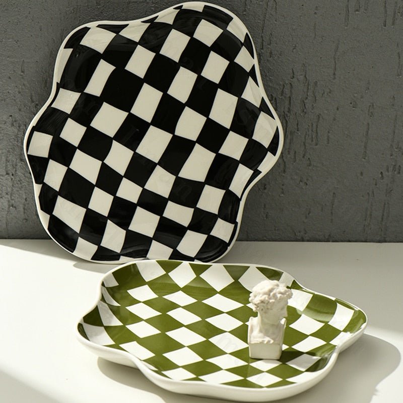 Keramische Opbergtray Met Grafisch Schaakbordpatroon