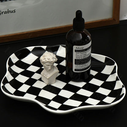 Keramische Opbergtray Met Grafisch Schaakbordpatroon