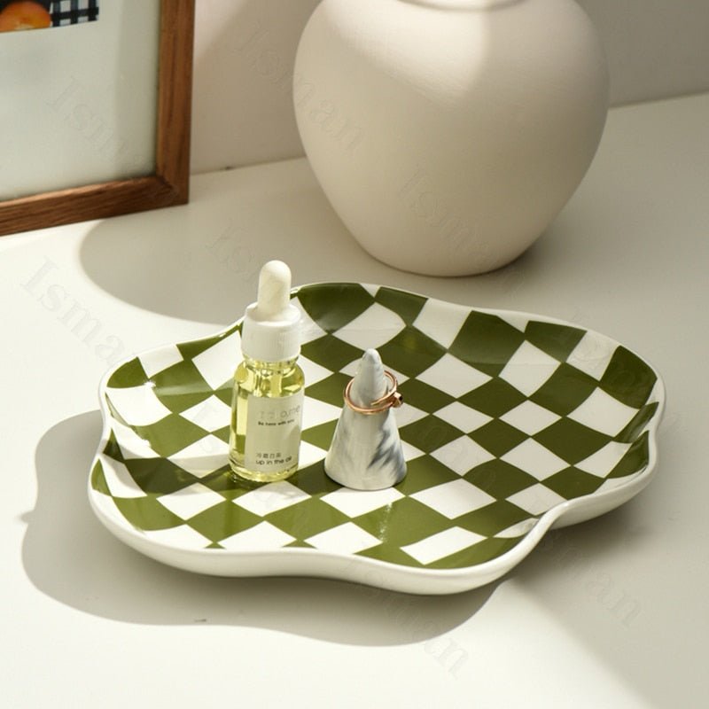 Keramische Opbergtray Met Grafisch Schaakbordpatroon