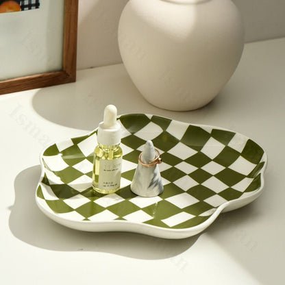 Keramische Opbergtray Met Grafisch Schaakbordpatroon