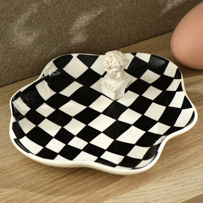 Keramische Opbergtray Met Grafisch Schaakbordpatroon