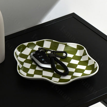 Keramische Opbergtray Met Grafisch Schaakbordpatroon