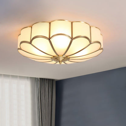 Art Deco Plafondlamp Met Bloemmotief En Matglazen Kap