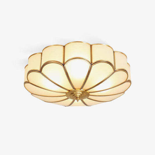 Art Deco Plafondlamp Met Bloemmotief En Matglazen Kap