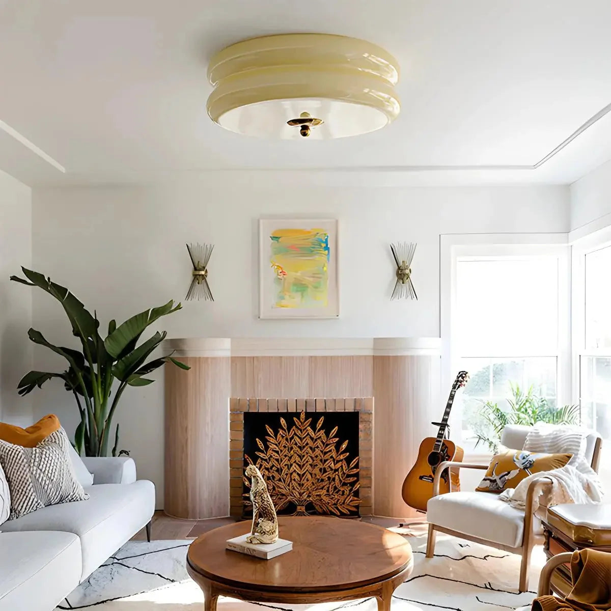 Art Deco Plafondlamp Met Gelaagde Glazen Kap Voor Tijdloze Sfeerverlichting