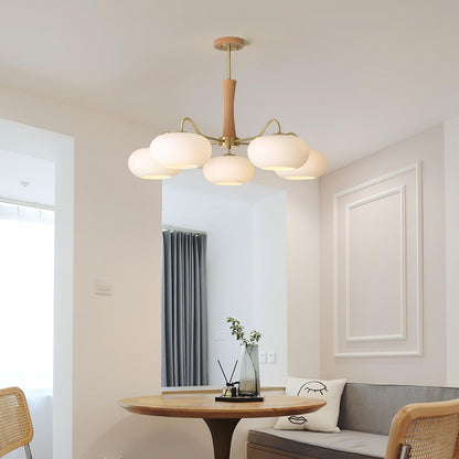 Retro Plafondlamp Met Glazen Kappen En Messing Armen