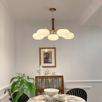 Retro Plafondlamp Met Glazen Kappen En Messing Armen