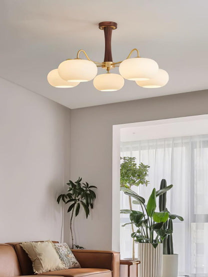 Retro Plafondlamp Met Glazen Kappen En Messing Armen