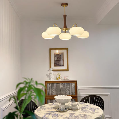 Retro Plafondlamp Met Glazen Kappen En Messing Armen