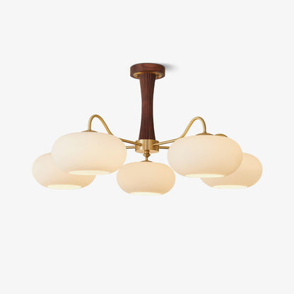 Retro Plafondlamp Met Glazen Kappen En Messing Armen