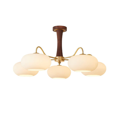 Retro Plafondlamp Met Glazen Kappen En Messing Armen