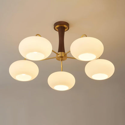 Retro Plafondlamp Met Glazen Kappen En Messing Armen