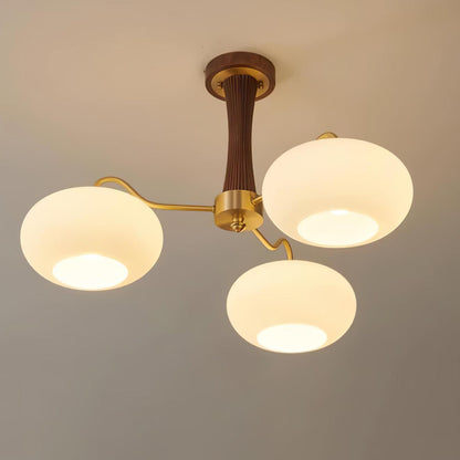 Retro Plafondlamp Met Glazen Kappen En Messing Armen