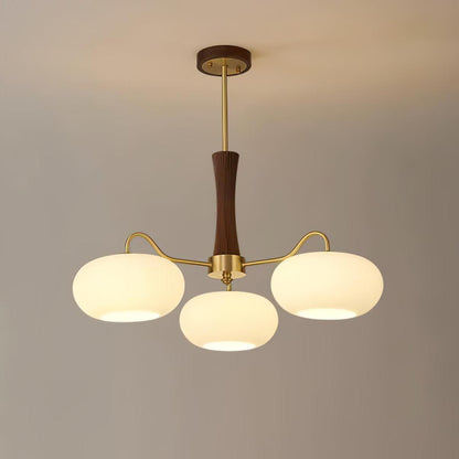 Retro Plafondlamp Met Glazen Kappen En Messing Armen