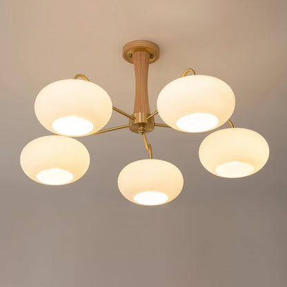 Retro Plafondlamp Met Glazen Kappen En Messing Armen
