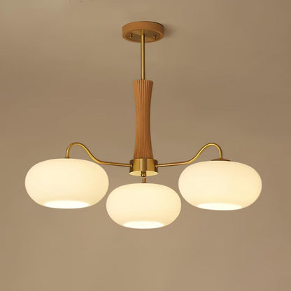 Retro Plafondlamp Met Glazen Kappen En Messing Armen