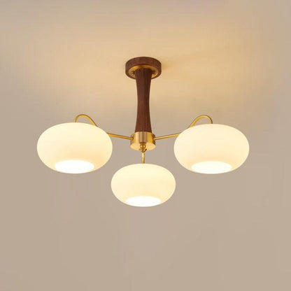 Retro Plafondlamp Met Glazen Kappen En Messing Armen
