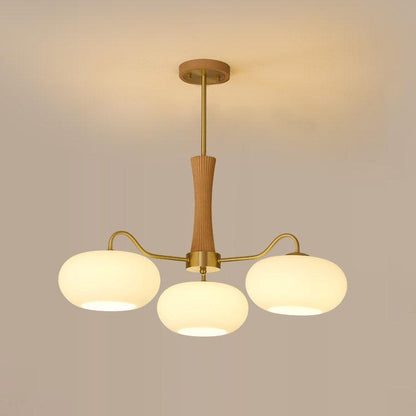 Retro Plafondlamp Met Glazen Kappen En Messing Armen