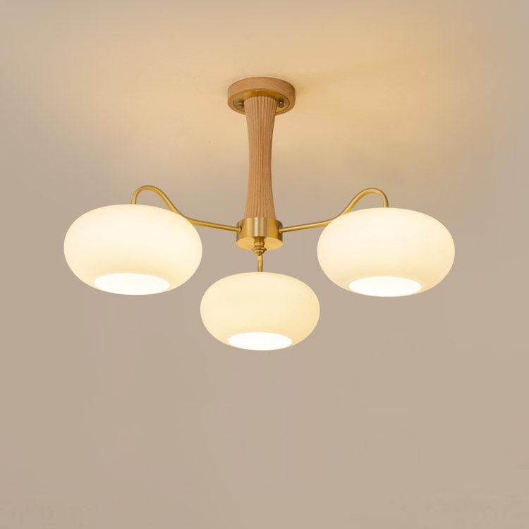 Retro Plafondlamp Met Glazen Kappen En Messing Armen