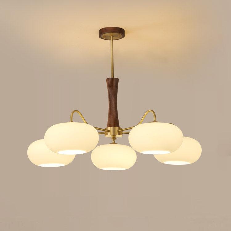 Retro Plafondlamp Met Glazen Kappen En Messing Armen
