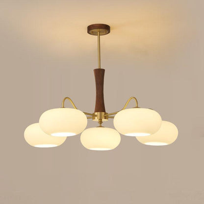 Retro Plafondlamp Met Glazen Kappen En Messing Armen
