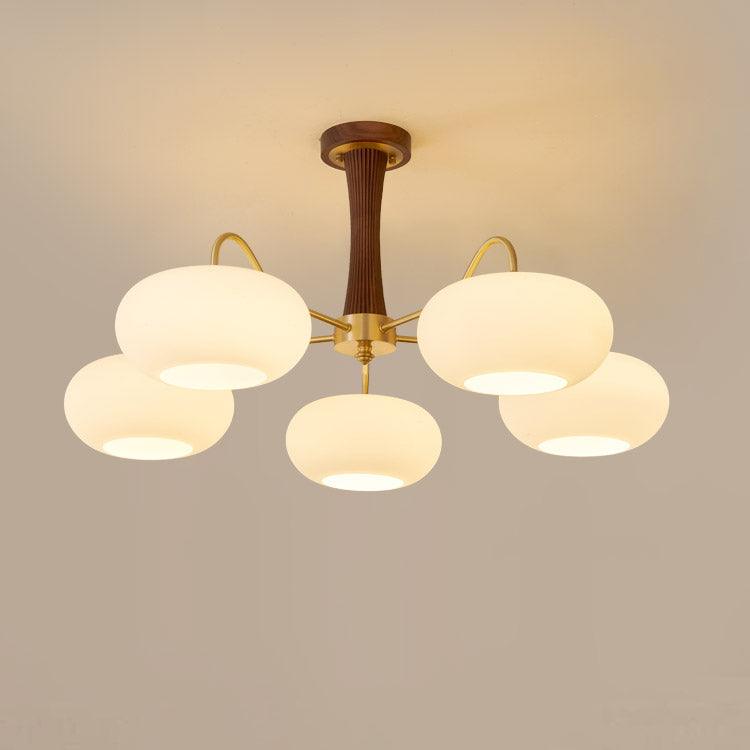 Retro Plafondlamp Met Glazen Kappen En Messing Armen