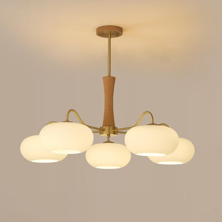 Retro Plafondlamp Met Glazen Kappen En Messing Armen