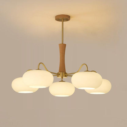 Retro Plafondlamp Met Glazen Kappen En Messing Armen