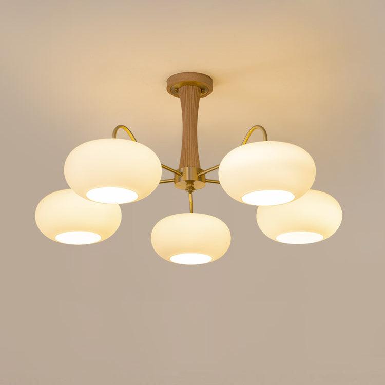 Retro Plafondlamp Met Glazen Kappen En Messing Armen