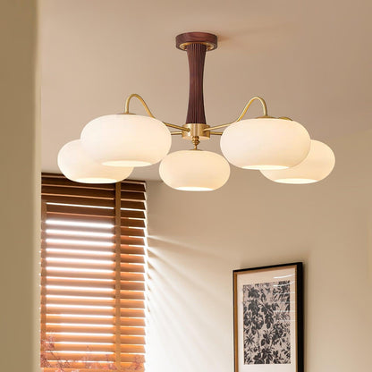 Retro Plafondlamp Met Glazen Kappen En Messing Armen