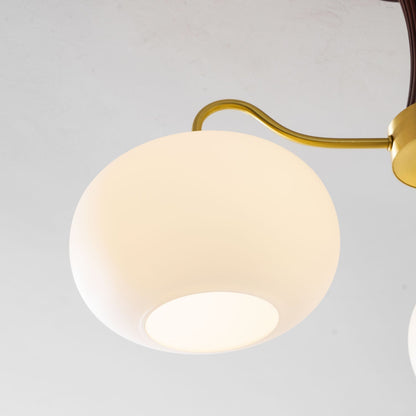 Retro Plafondlamp Met Glazen Kappen En Messing Armen
