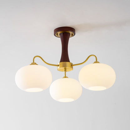 Retro Plafondlamp Met Glazen Kappen En Messing Armen
