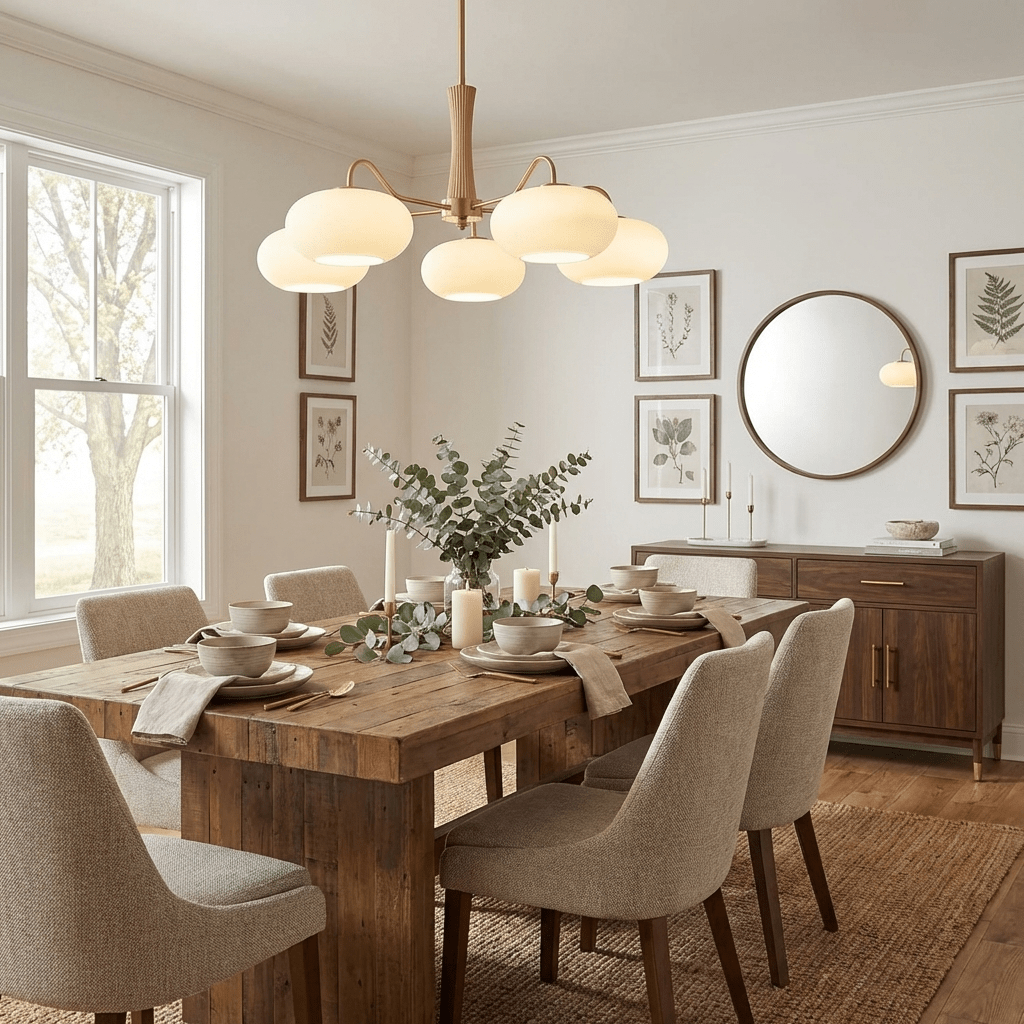 Retro Plafondlamp Met Glazen Kappen En Messing Armen
