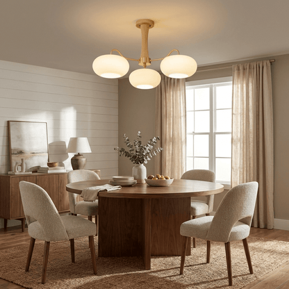 Retro Plafondlamp Met Glazen Kappen En Messing Armen