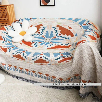Bohemian Plaid Deken Met Aztec Patroon En Decoratieve Franjes