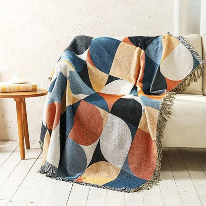 Bohemian Plaid Deken Met Aztec Patroon En Decoratieve Franjes