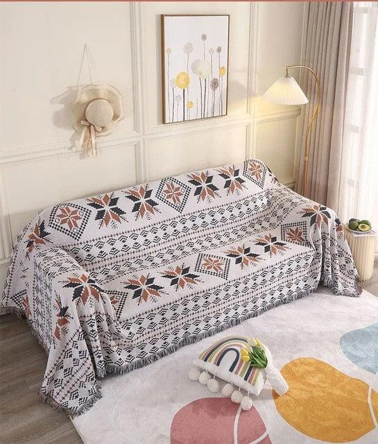 Bohemian Plaid Deken Met Aztec Patroon En Decoratieve Franjes