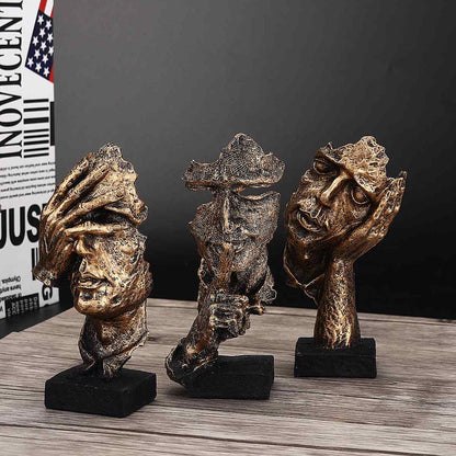 Moderne Abstracte Gouden Gezichtssculpturen voor Luxe Interieurs