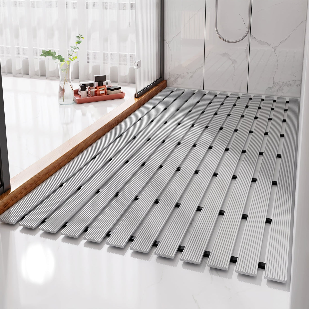 Badmat Met Lamellenstructuur En Plat Ontwerp Voor Natte Ruimtes